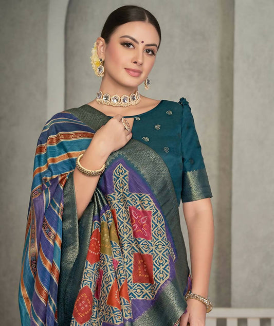 Blue Rangkat Tussar Silk Woven Design Saree with Unstitched Blouse - Mohmanthan Eshani | Swadesiicart