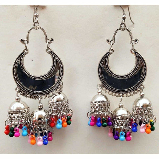 MS Fashion India Black Enamel Chandbali Triple Jhumka Earrings | Swadesiicart