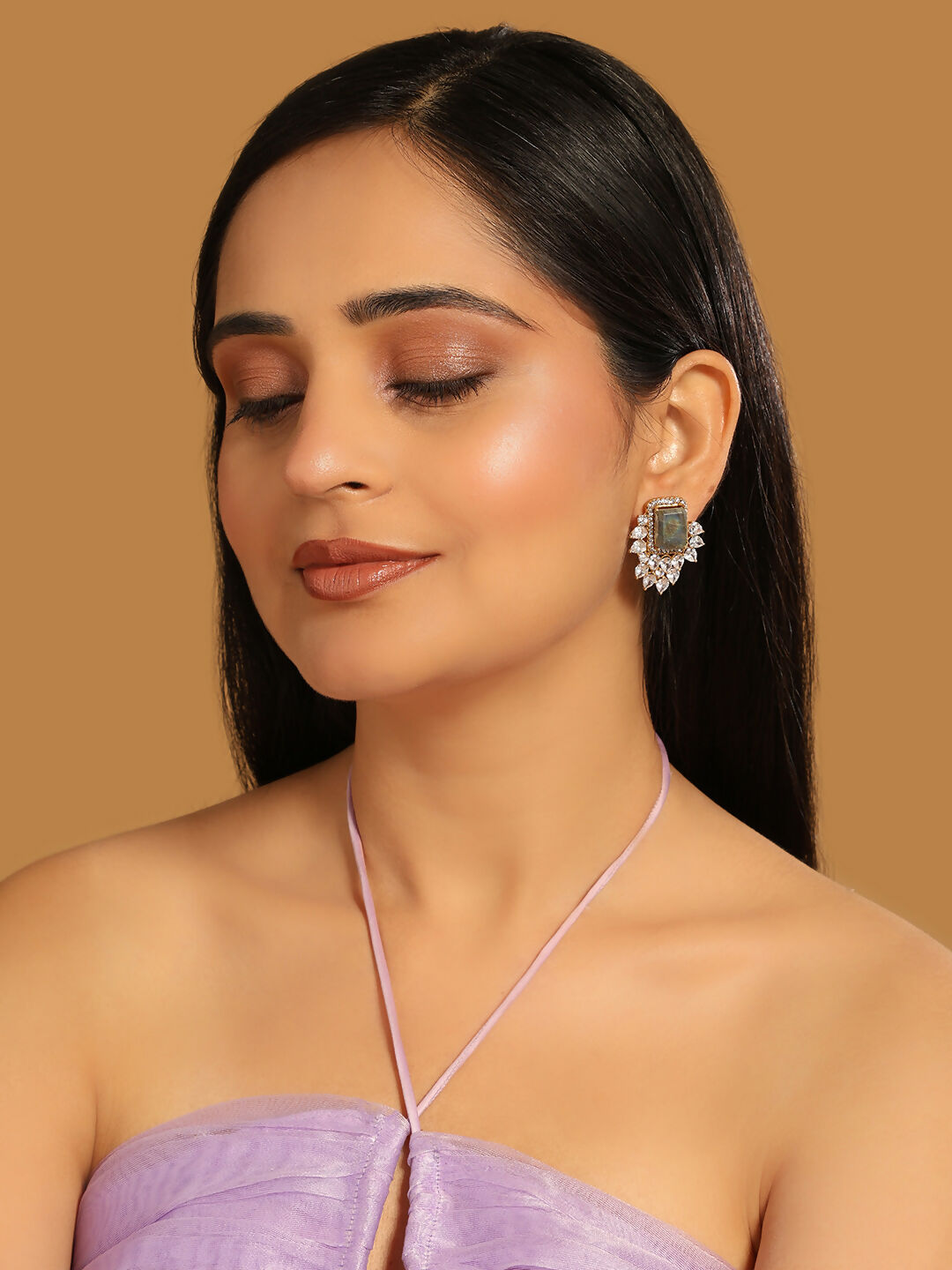 Nuyug 22K Gold Plated Labradorite Stone Contemporary Stud Earrings | Swadesiicart