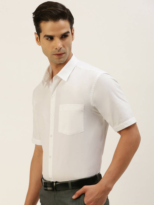 Ramraj Cotton Mens Half Sleeve Formal 100 % Cotton White Shirt | Swadesiicart