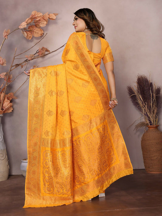 Joban Fashion Banarasi Orange Woven Soft Silk Saree | Swadesiicart