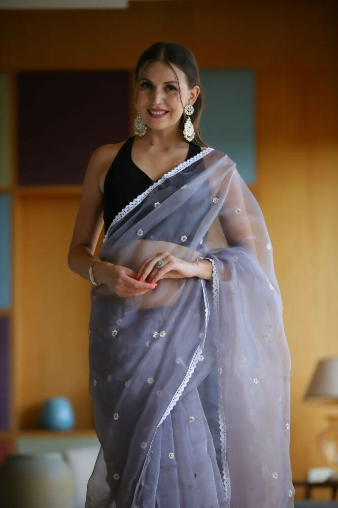Vamsee Manbhari Purple Organza Saree - Swadesiicart