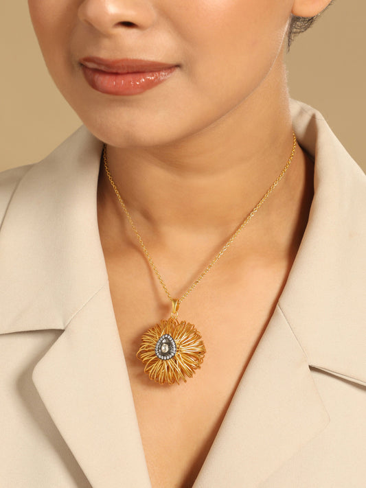 Nuyug 18k Gold-Plated Crystal Studded Minimal Chain Pendant Necklace | Swadesiicart