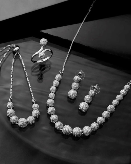 VOJ Silver Plated AD studded Necklace, Earrings With Ring And bracelet - VOJ (Valley Of Jewellery)