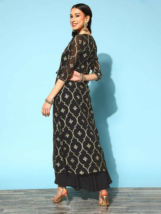 Ahalyaa Women's Olive Printed Jacket Style Dress | Swadesiicart