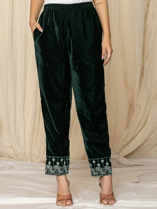 Yufta Green Embroidered Velvet Co-Ord Set - Swadesiicart