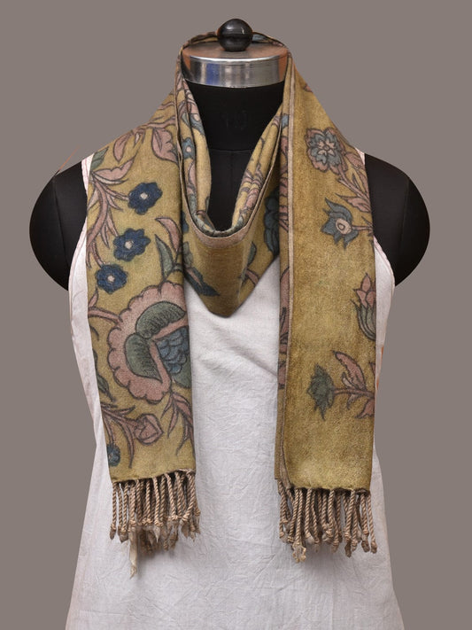 Green Kalamkari Hand Painted Woolen Handloom Dupatta with Floral Design - Global Threads | Swadesiicart