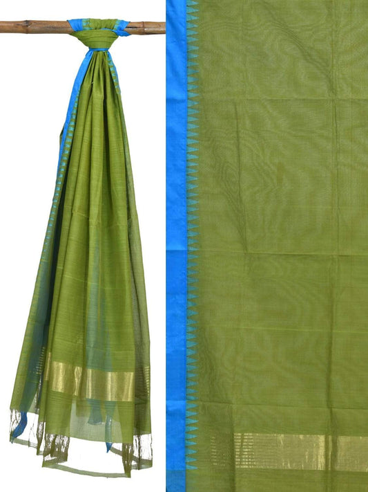 Green Khadi Cotton Handloom Dupatta with Silk Temple Border - Global Threads | Swadesiicart