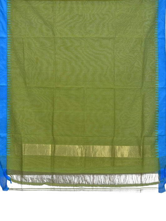 Green Khadi Cotton Handloom Dupatta with Silk Temple Border - Global Threads | Swadesiicart