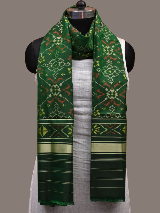 Green Pochampally Ikat Silk Handloom Dupatta with Grill Design - Global Threads | Swadesiicart