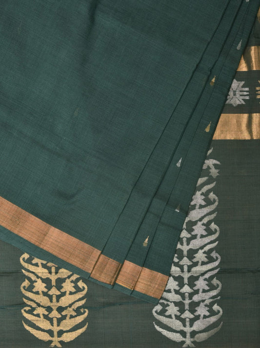 Green Uppada Cotton Handloom Saree with Karpur Pallu Design - Global Threads | Swadesiicart