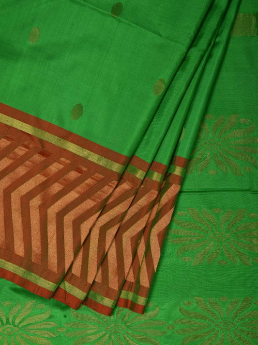 Green Uppada Silk Handloom Saree with Border Design - Global Threads | Swadesiicart
