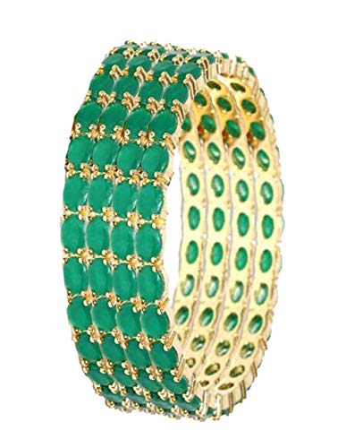 Gold-Polished Alloy Green Ad 4 Bangles Set - The Pari - The Pari - Dinesh Associates