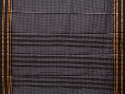 Grey Bamboo Cotton Saree with Checks Design - Global Threads | Swadesiicart
