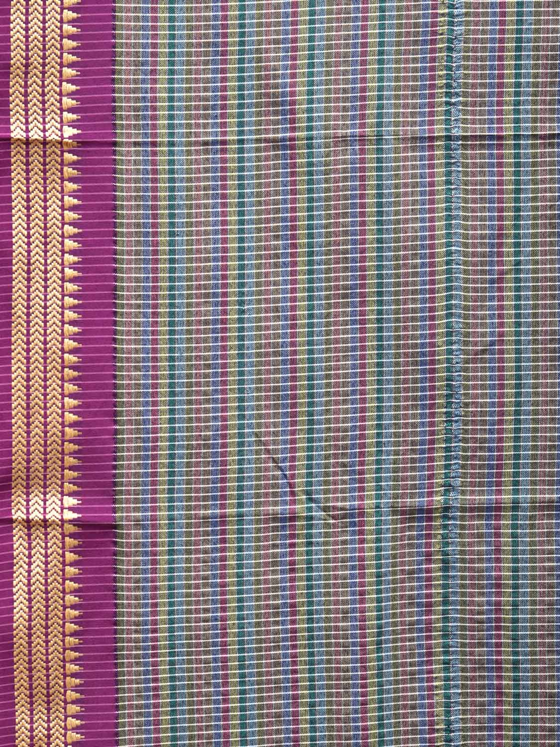 Grey Bamboo Cotton Saree with Checks Design No Blouse - Global Threads | Swadesiicart
