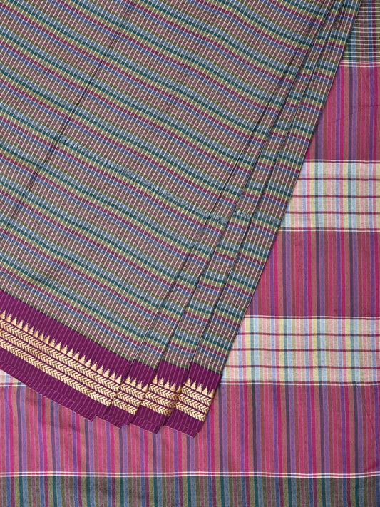 Grey Bamboo Cotton Saree with Checks Design No Blouse - Global Threads | Swadesiicart