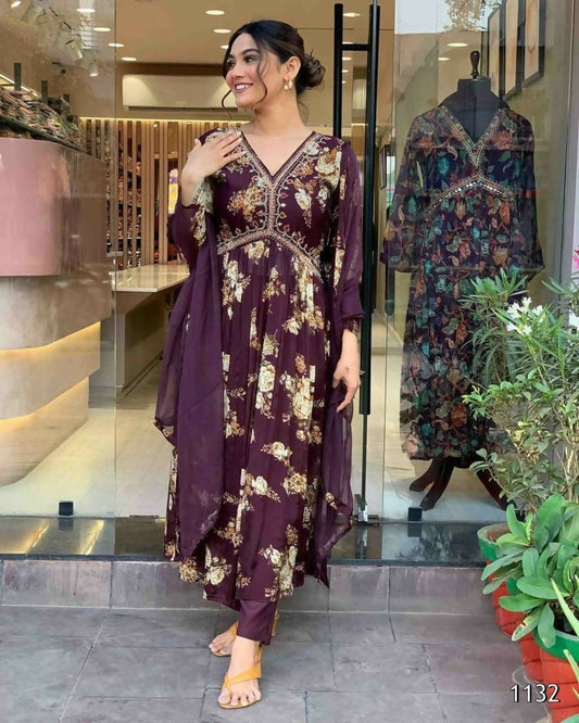 Ethnic Festive Wear Georgette Purple Stitched Suit With Dupatta - Tanisha | Swadesiicart