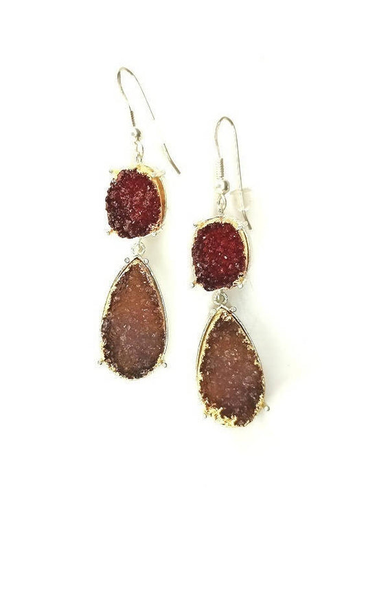 Bling Accessories Garnet/Champeign Druzy Semi Precious Natural Stone Earrings | Swadesiicart