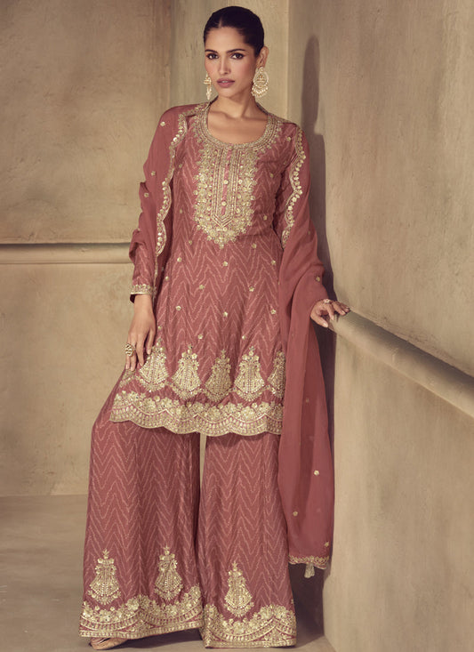 Vegaa Fashion Brown Real Chinon Digital Print Palazzo Suit - Swadesiicart