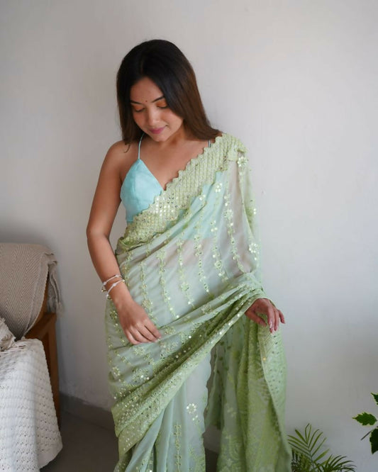 Vamsee Vani Green Georgette Saree - Swadesiicart