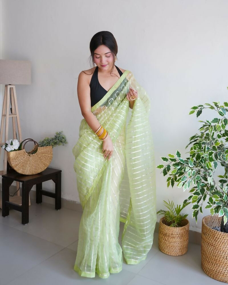 Vamsee Devika Green Organza Silk Saree - Swadesiicart