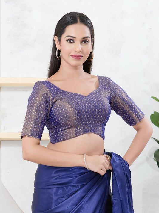 Joban Fashion Royal-Blue Tissue Elbow Sleeveless Back Open Blouse - Swadesiicart