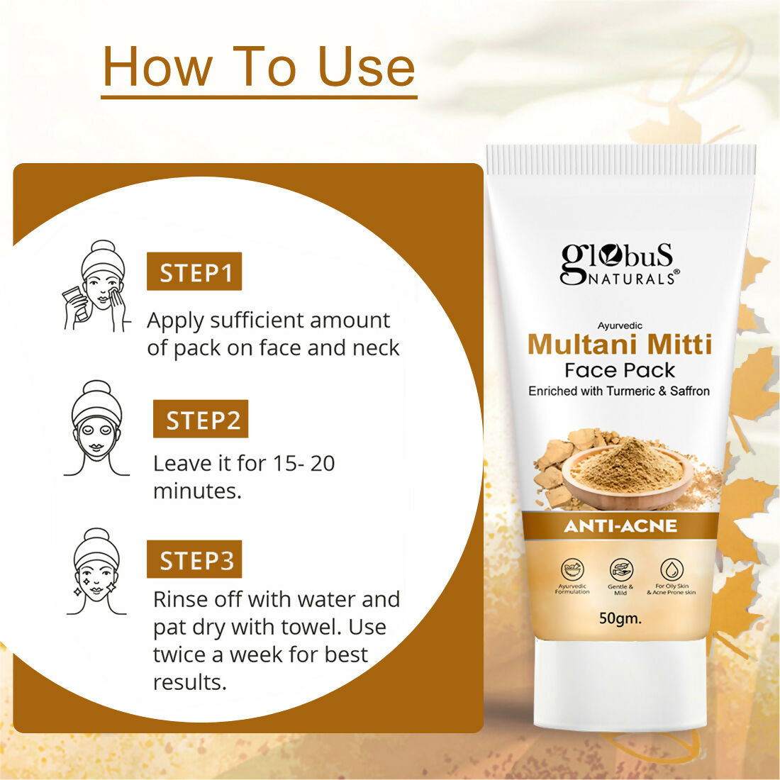 Globus Naturals Anti Acne Multani Mitti Face Pack, For Oily & Acne Prone Skin | Swadesiicart