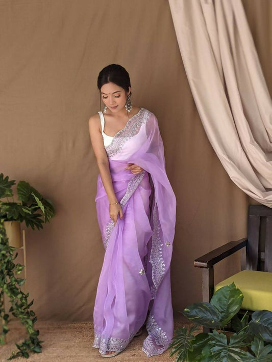 Vamsee Shirovastra Purple Organza Saree - Swadesiicart
