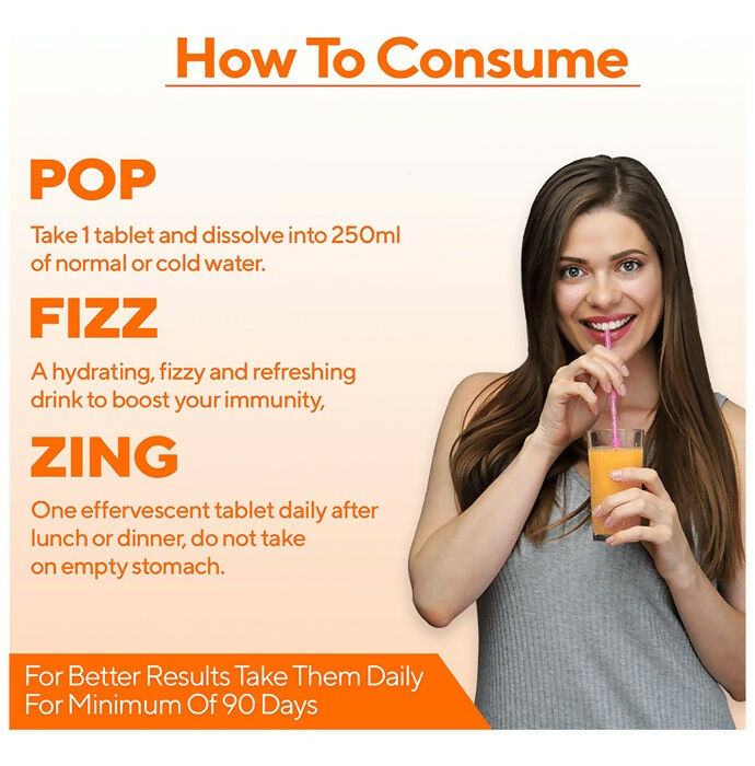 Zingavita Vitamin C Effervescent Tablets for Stronger Immunity - Orange Flavor | Swadesiicart
