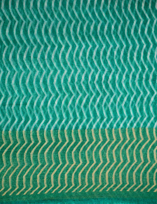 Shades Of Leaf Green With Lehariya Design Semi Chanderi Saree By Gayathri Reddy Designer Studio | Swadesiicart