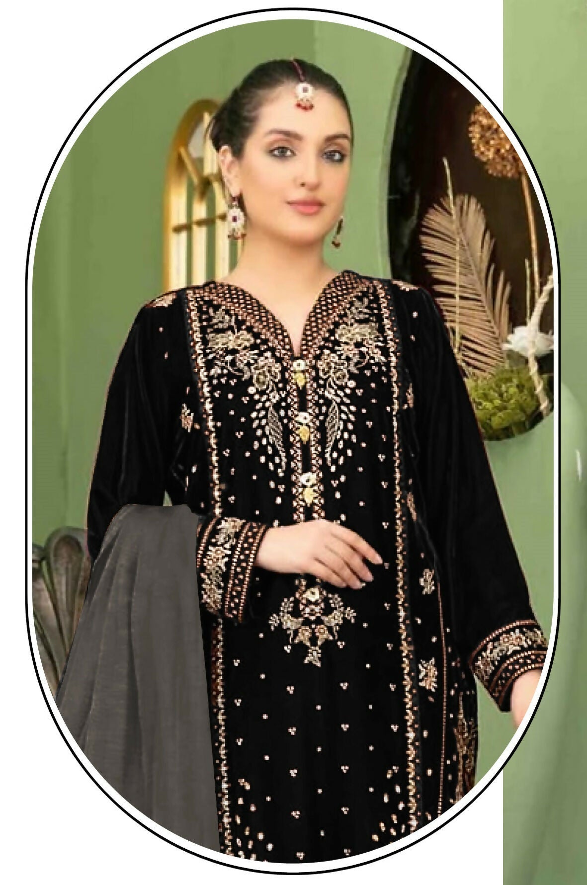 Anaita Black Velvet Suit with Embroidery Sequence Work