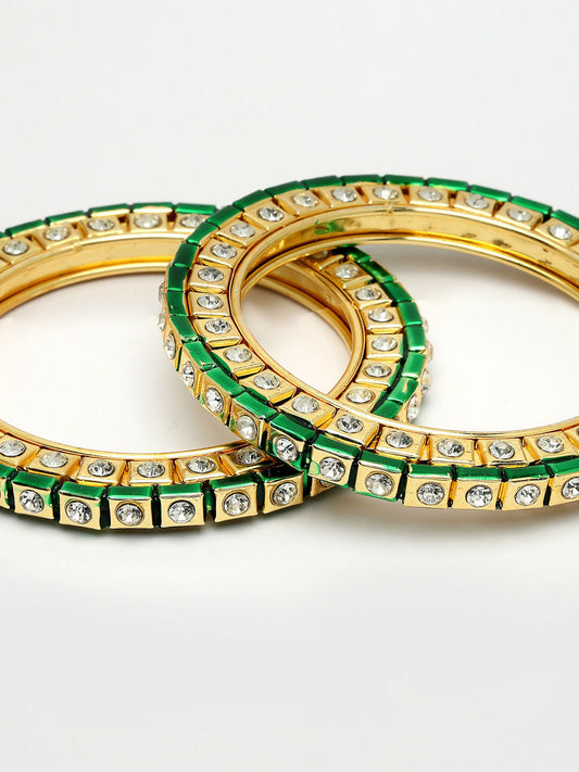 NVR Women's Set Of 2 Gold-Polished Kundan-Studded Bangles - Swadesiicart