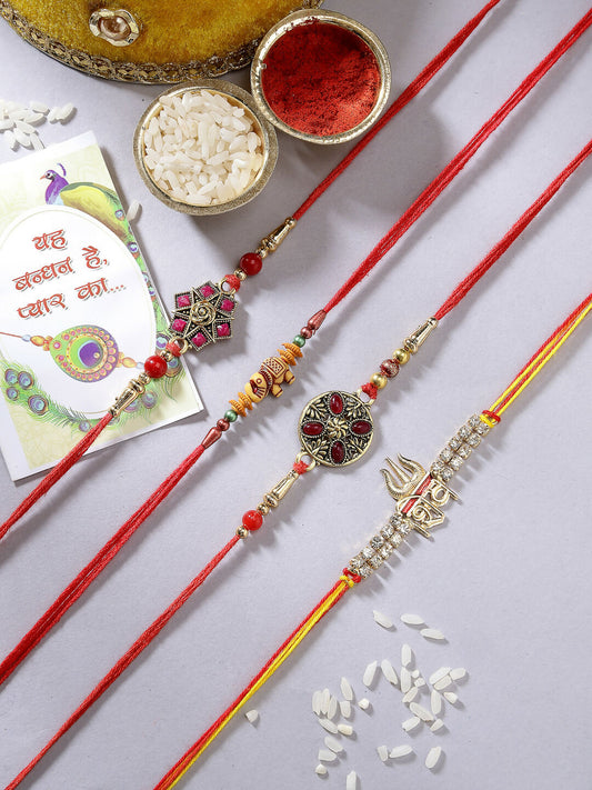NVR Men Set of 4 Multicolor Stone-Studded Rakhi With Roli Chawal | Swadesiicart