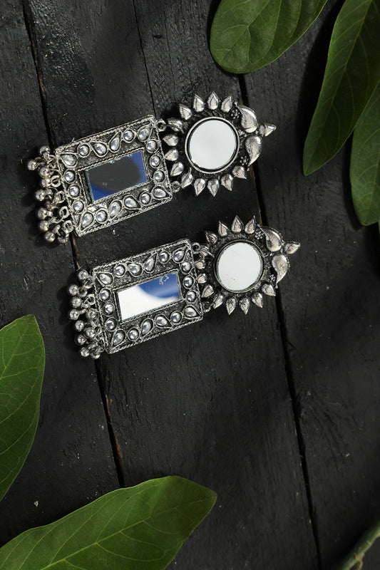 Mominos Fashion Joharkamal Silver-Plated Mirror Design Drop Earrings For Women - Mominos Fashion