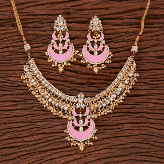 Joban Fashion Women Golden White Pink Necklace Set