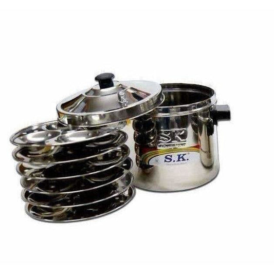 S.K Stainless Steel Idli Stand (6 Plates) Stainless Steel Idli Maker-Idli Cookware - Swadesiicart