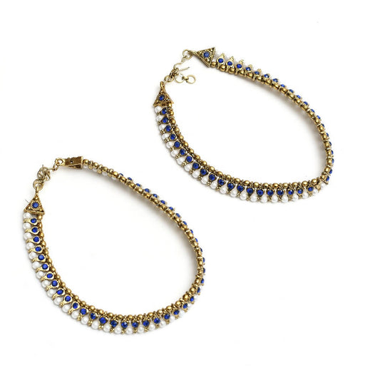 Mominos Fashion Kamal Johar Blue Kundan Anklets | Swadesiicart