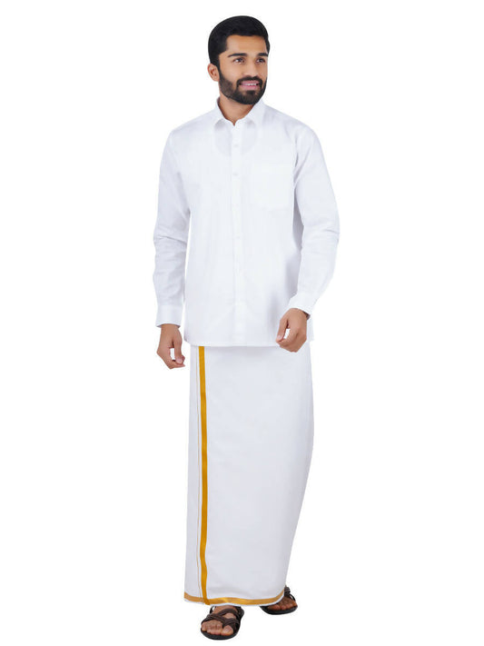 Ramraj Cotton Mens Royal Cotton Full Sleeve White Shirt | Swadesiicart