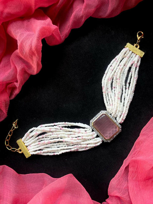 Joban Fashion Onion Pink Brass Ad With Monalisa Stone Beaded Bracelet | Swadesiicart