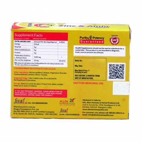 Allen Homeopathy Vitamin C + Zinc & Amla Tablets | Swadesiicart