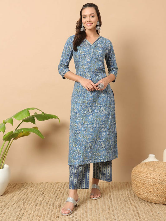 FIORRA Women's Wine Cotton Straight Kurta Set - Swadesiicart