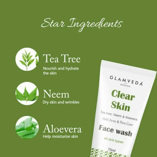 Glamveda Clear Skin Tea Tree, Neem & Aloe Anti Acne Face Wash - Swadesiicart