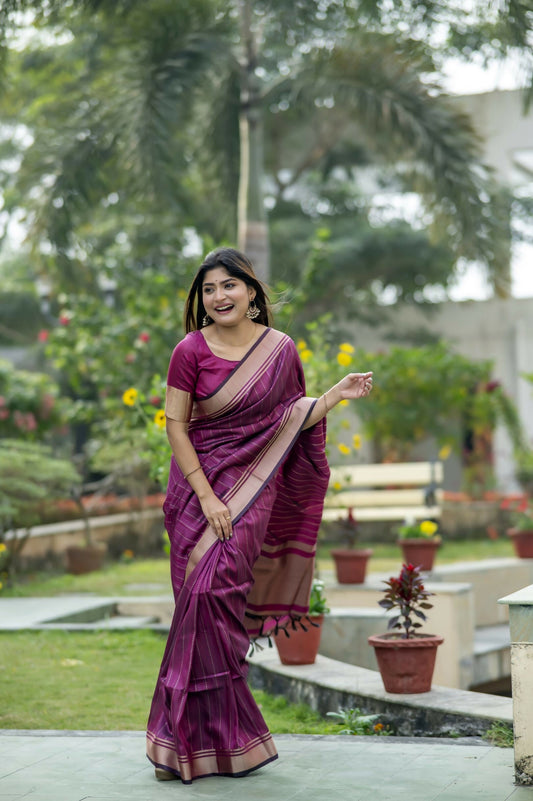 Vishnu Weaves Women's Rani Raw Silk Saree with Blouse - Swadesiicart