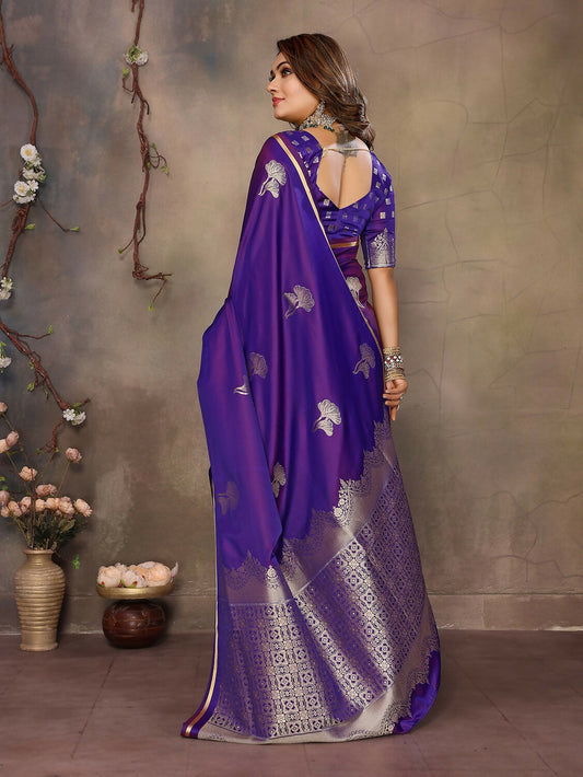 Joban Fashion Purple Floral Motifs Banarasi Silk Sarees | Swadesiicart
