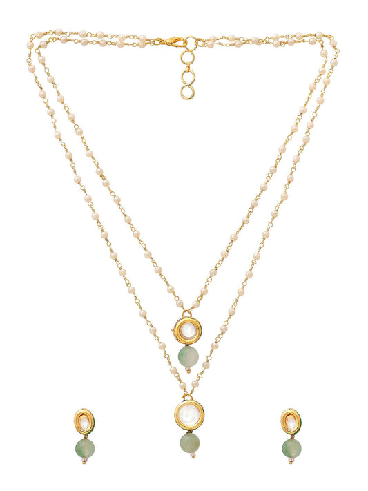 Ruby Raang Green Aventurine & Kundan Necklace with Studs