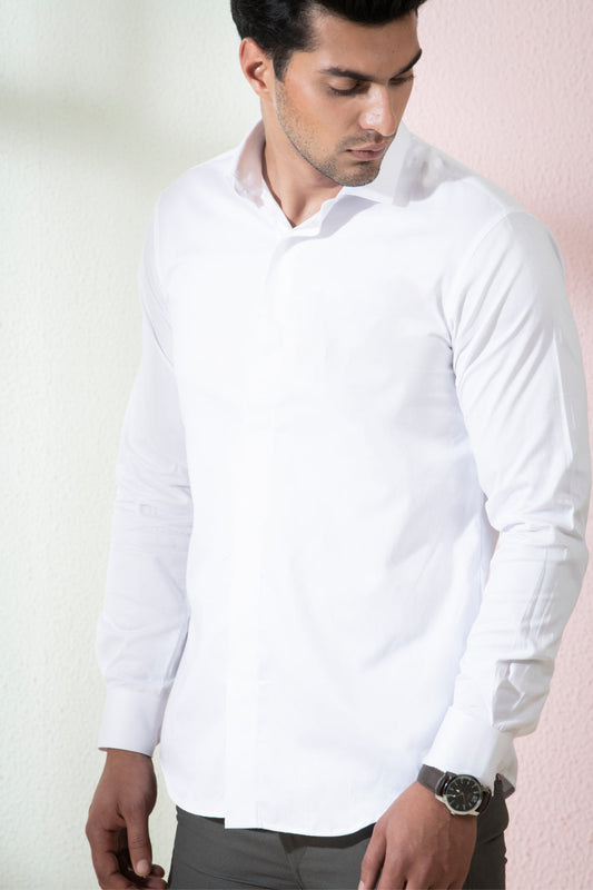 Bianco Designer Men's Solid White Shirt by Hilo Design | Swadesiicart