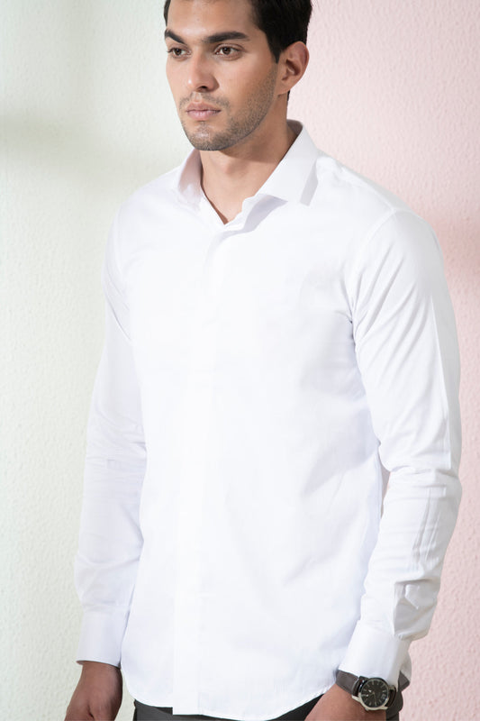 Bianco Designer Men's Solid White Shirt by Hilo Design | Swadesiicart