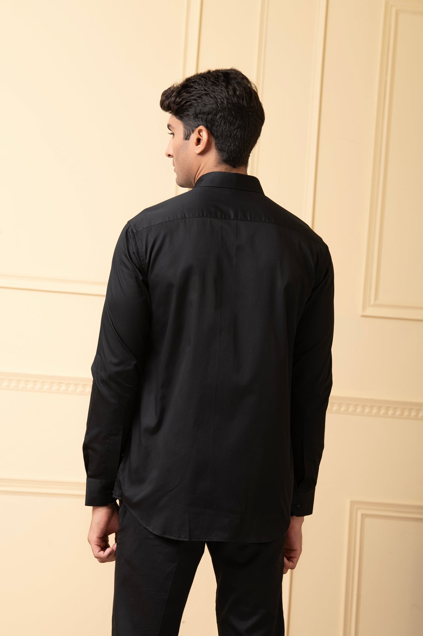 Black Shirt With V-Shaped Grey Strip by Hilo Design