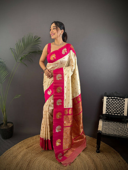 Joban Fashion Pink Butti Banarasi Silk Sarees | Swadesiicart