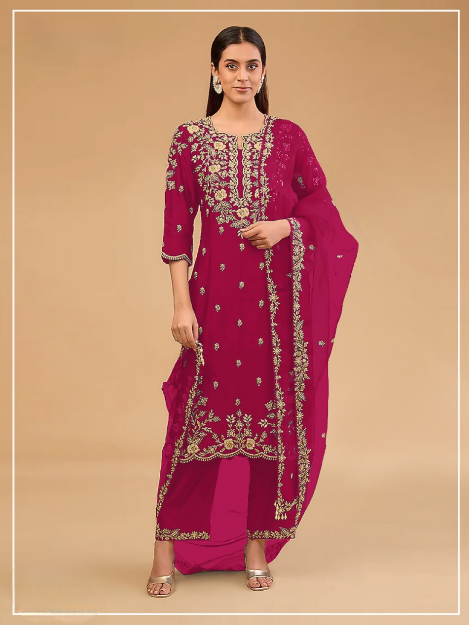 Anaita Maroon Vichitra Suit with Embroidered & Multi Thread Zari Work - Swadesiicart